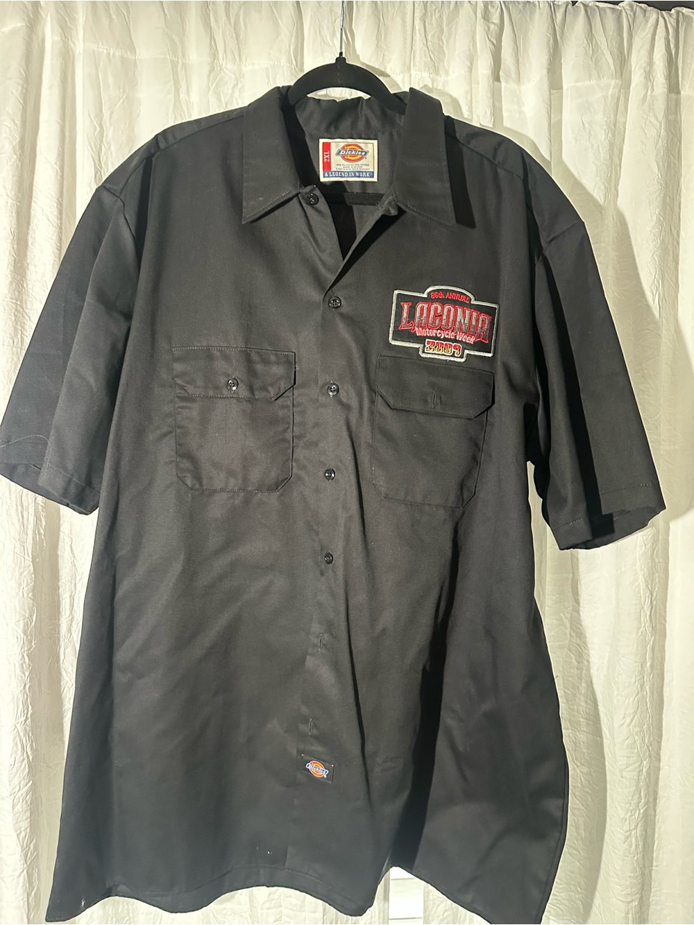 Dickies Black Short-Sleeve Button-Front Work Shirt with Red Patch